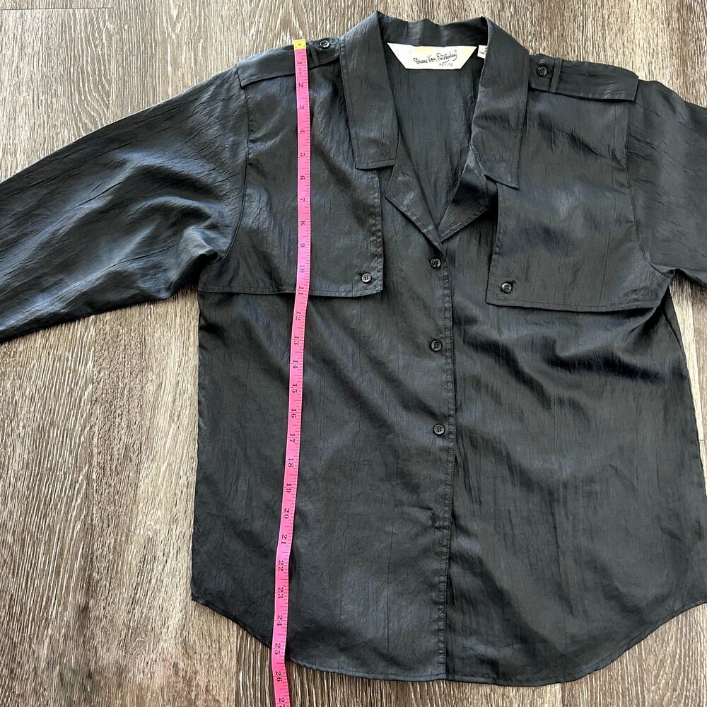 Vintage DVF Black Utility Blouse Size 10 Petite Button Down Top Y2K‎ Minimalist - Picture 16 of 16